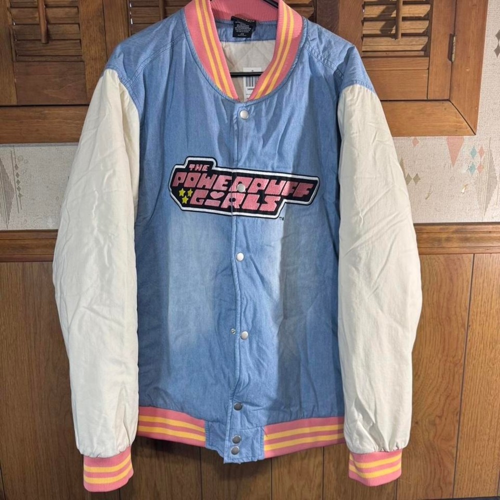 Blue and pink Powerpuff Girls varsity bomber jacket NWT - Picture 1 of 3